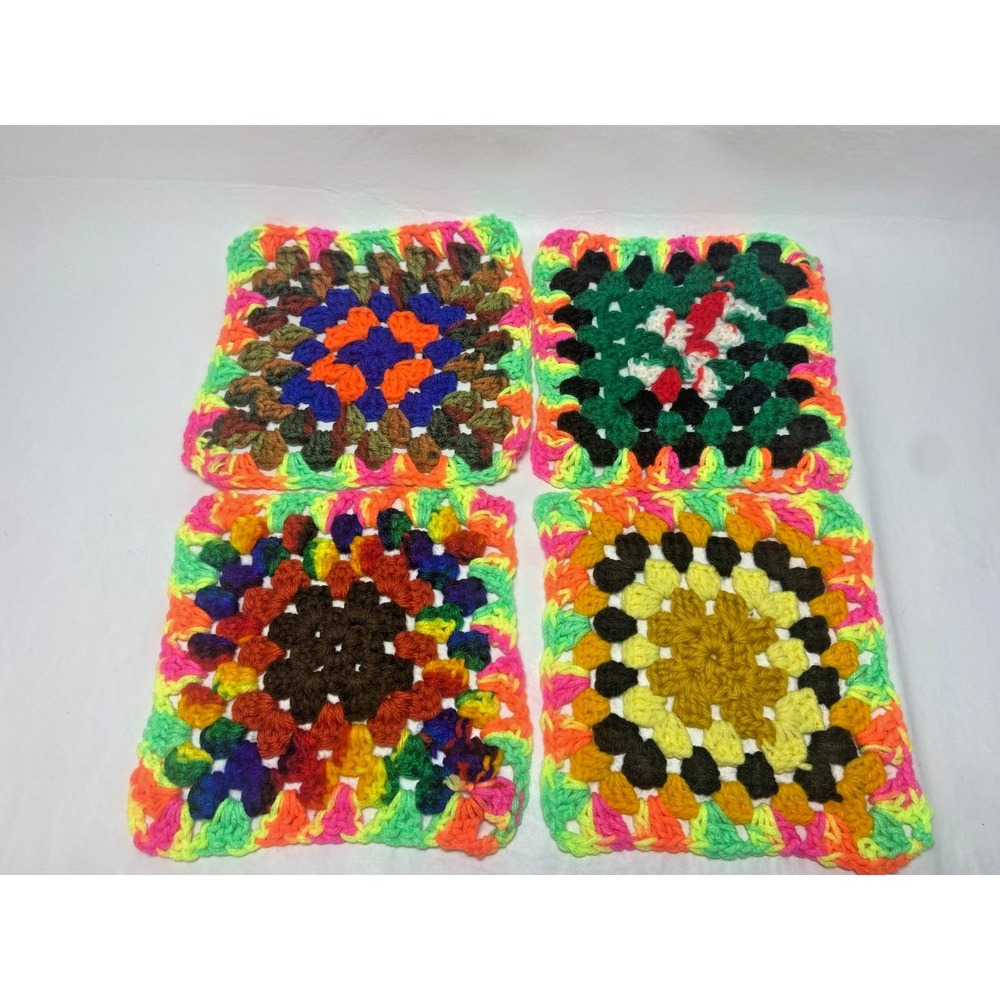 Lot of 4 VTG Handmade Crocheted Potholders Hot Pad Coaster Granny Cottage Core